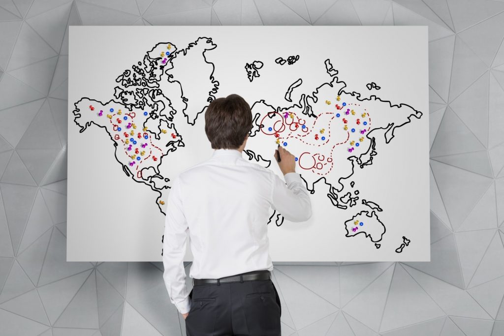 Looking at a world map